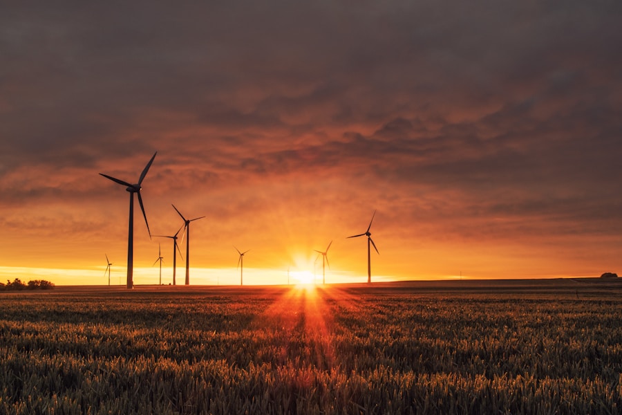 Wind turbines in a green landscape